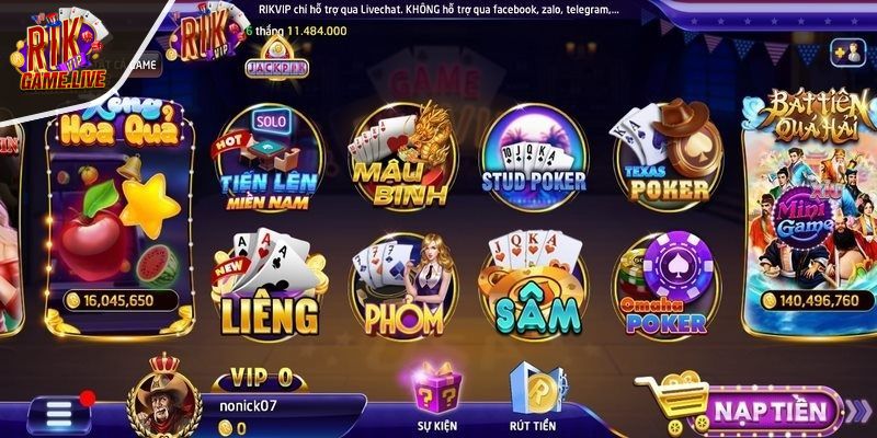 Giao diện game Phỏm RIKVIP đẹp mắt, tinh tế